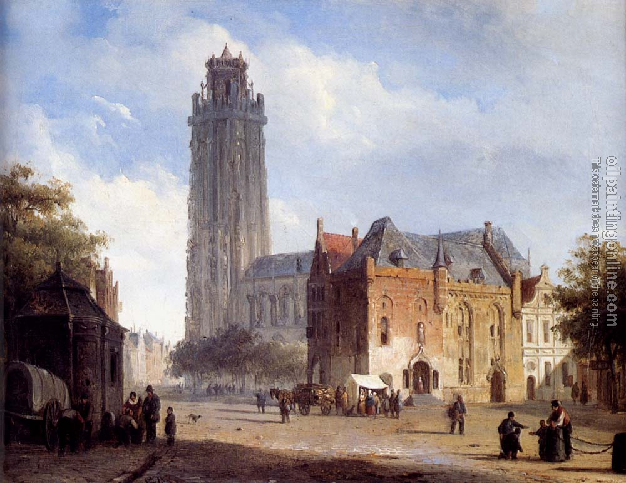 Springer, Cornelis - A Cathedral On A Townsquare In Summer